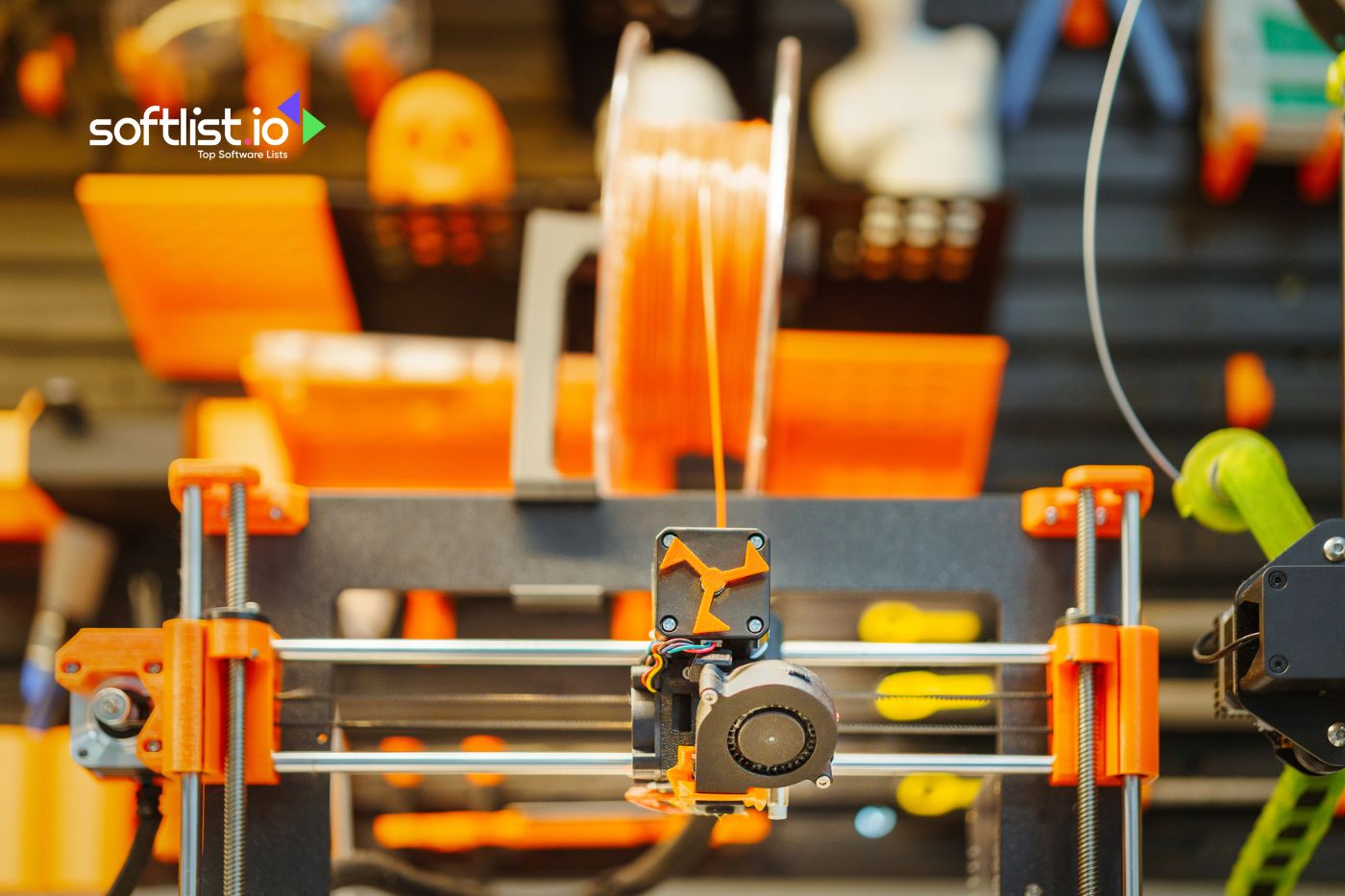 Orange 3D printer printing with filament