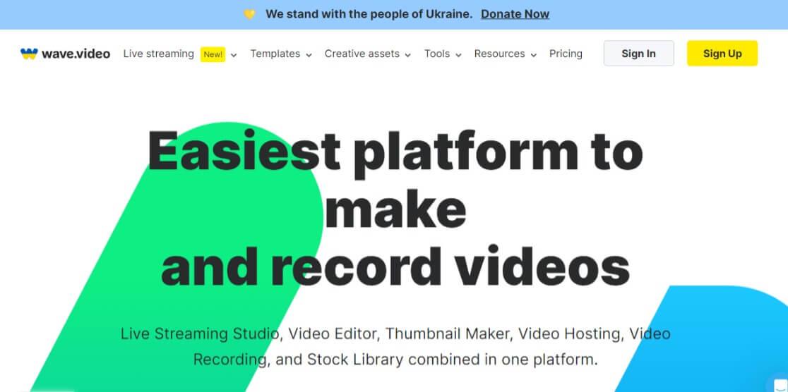 A screenshot of Wave.video's website