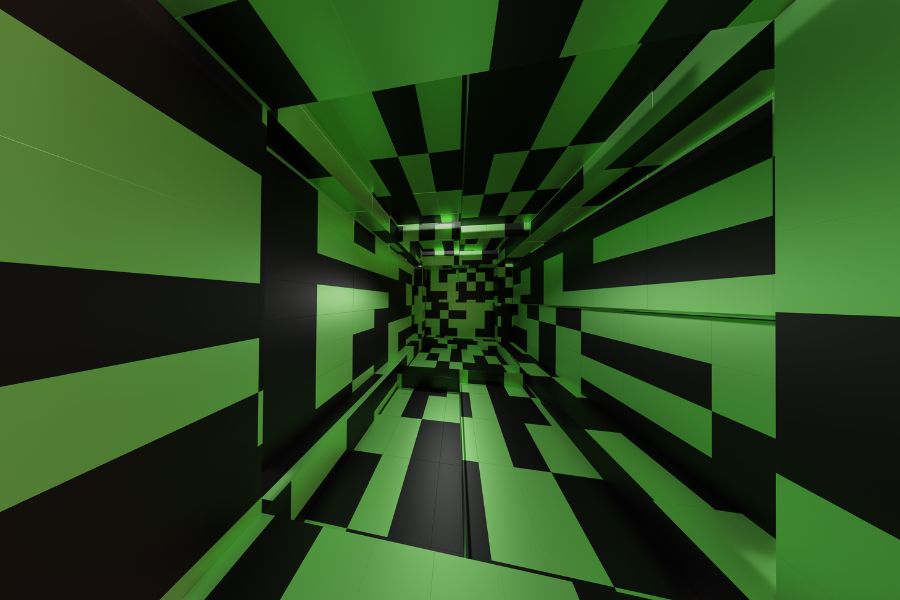 A green and black room