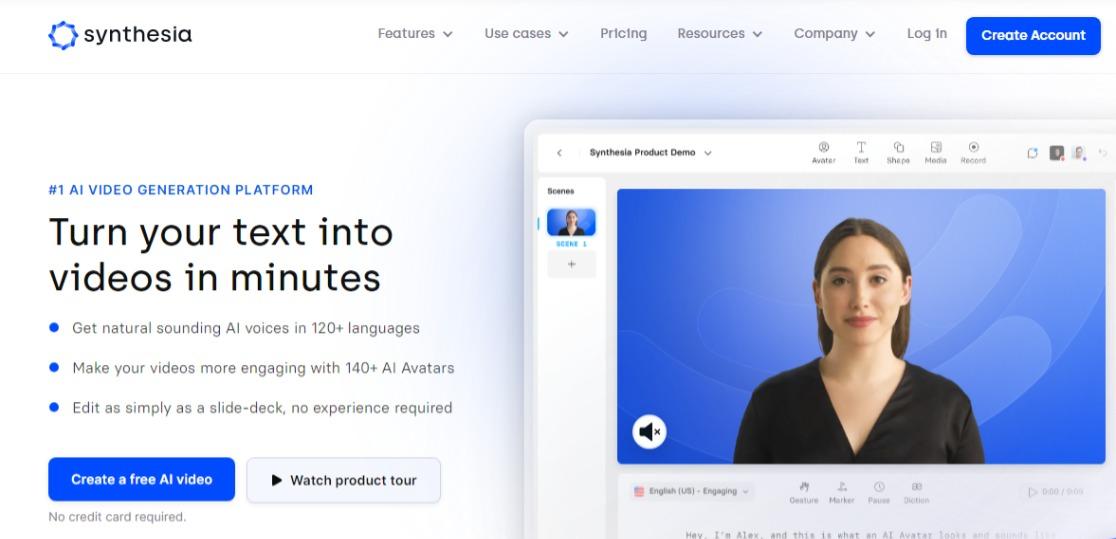 A screenshot of Synthesia's website