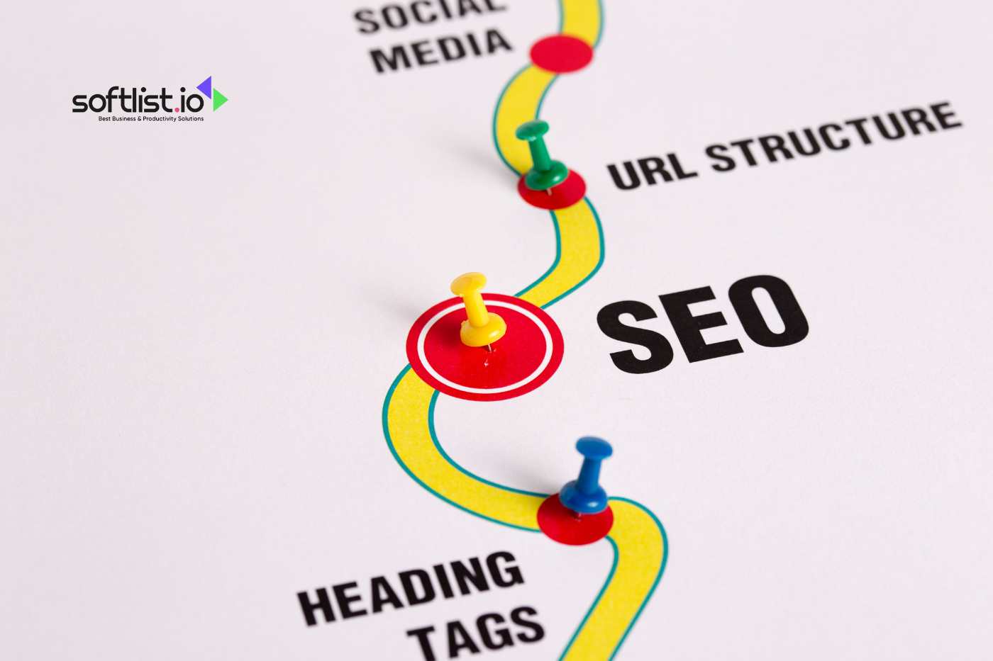 SEO strategy illustration highlighting heading tags, URL structure, and social media – essential for blog SEO in organic search with ClosersCopy