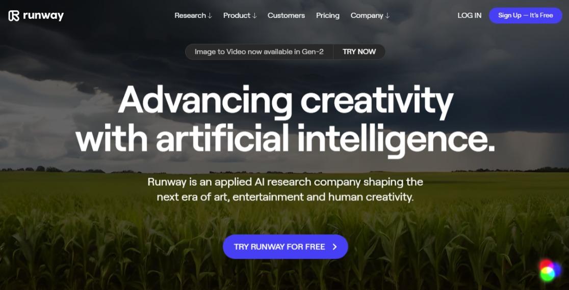 A screenshot of Runway's website