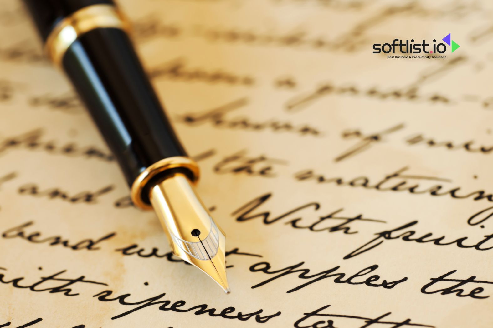 Fountain pen on a handwritten letter with cursive text in focus