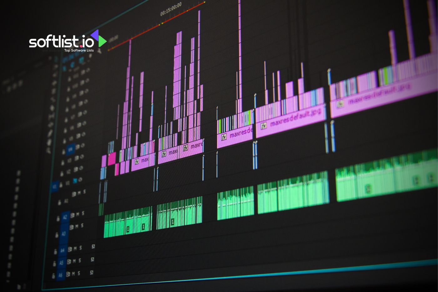 Close-up of audio editing software interface on monitor