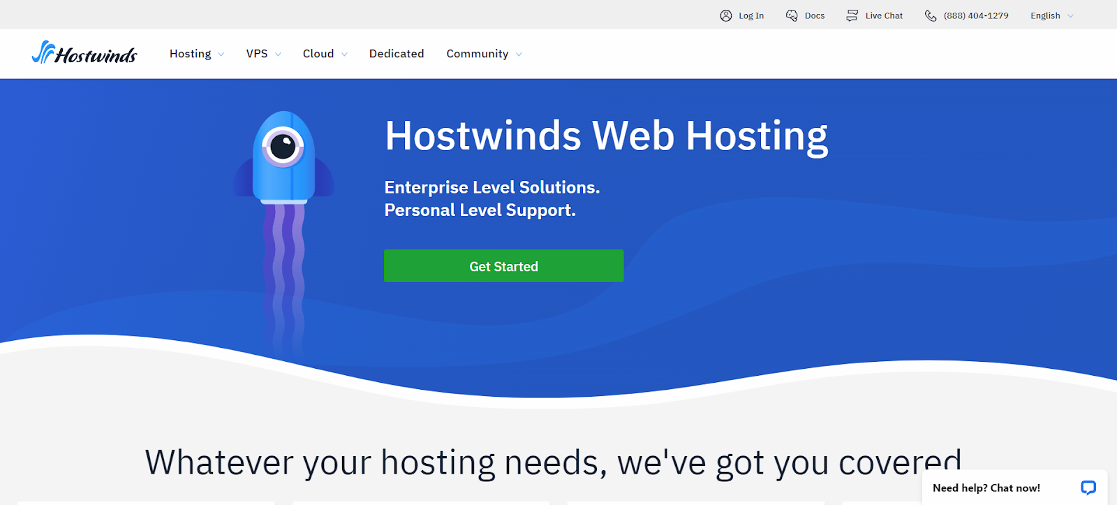 A screenshot of Hostwinds' website
