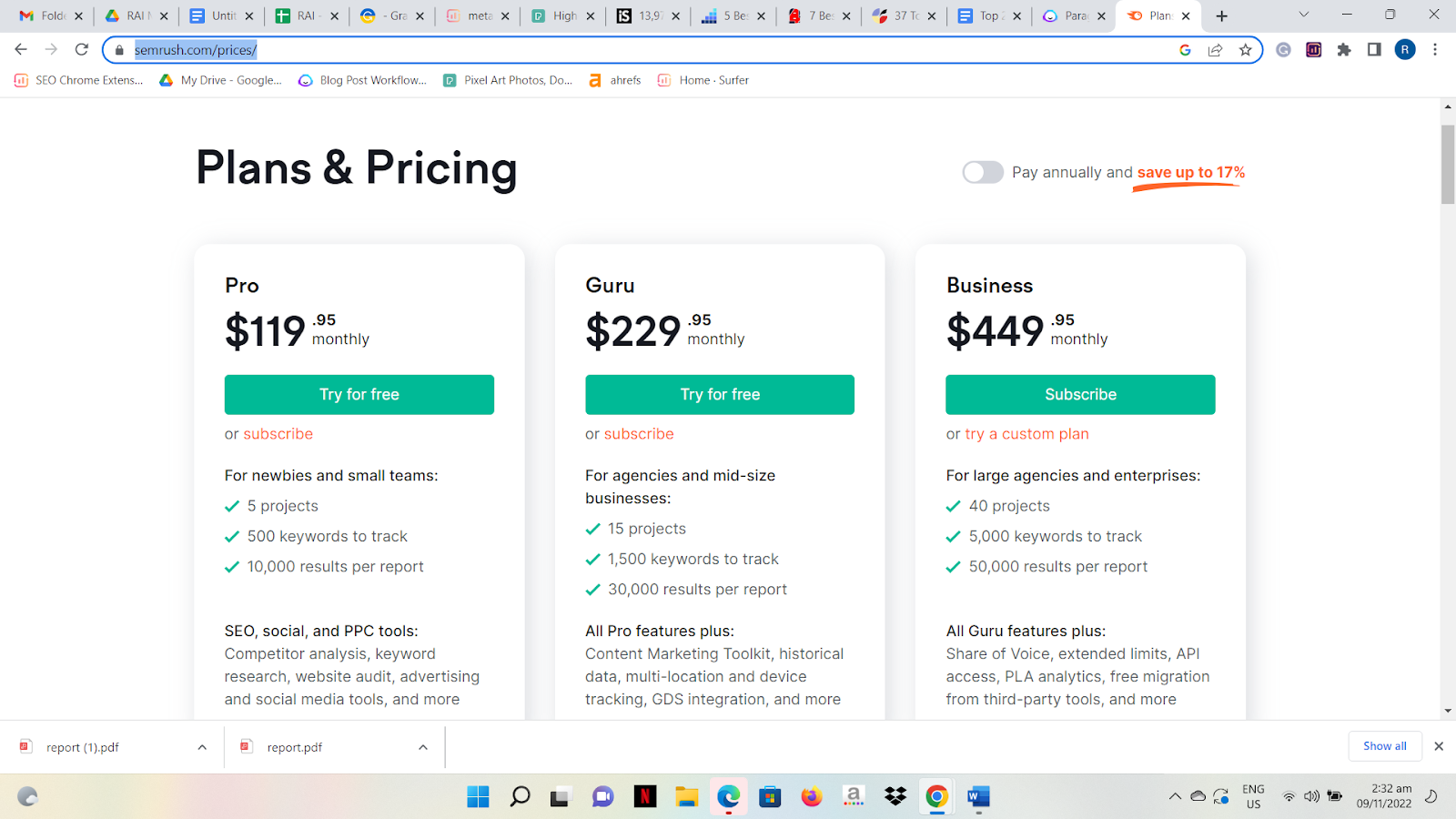 Semrush pricing