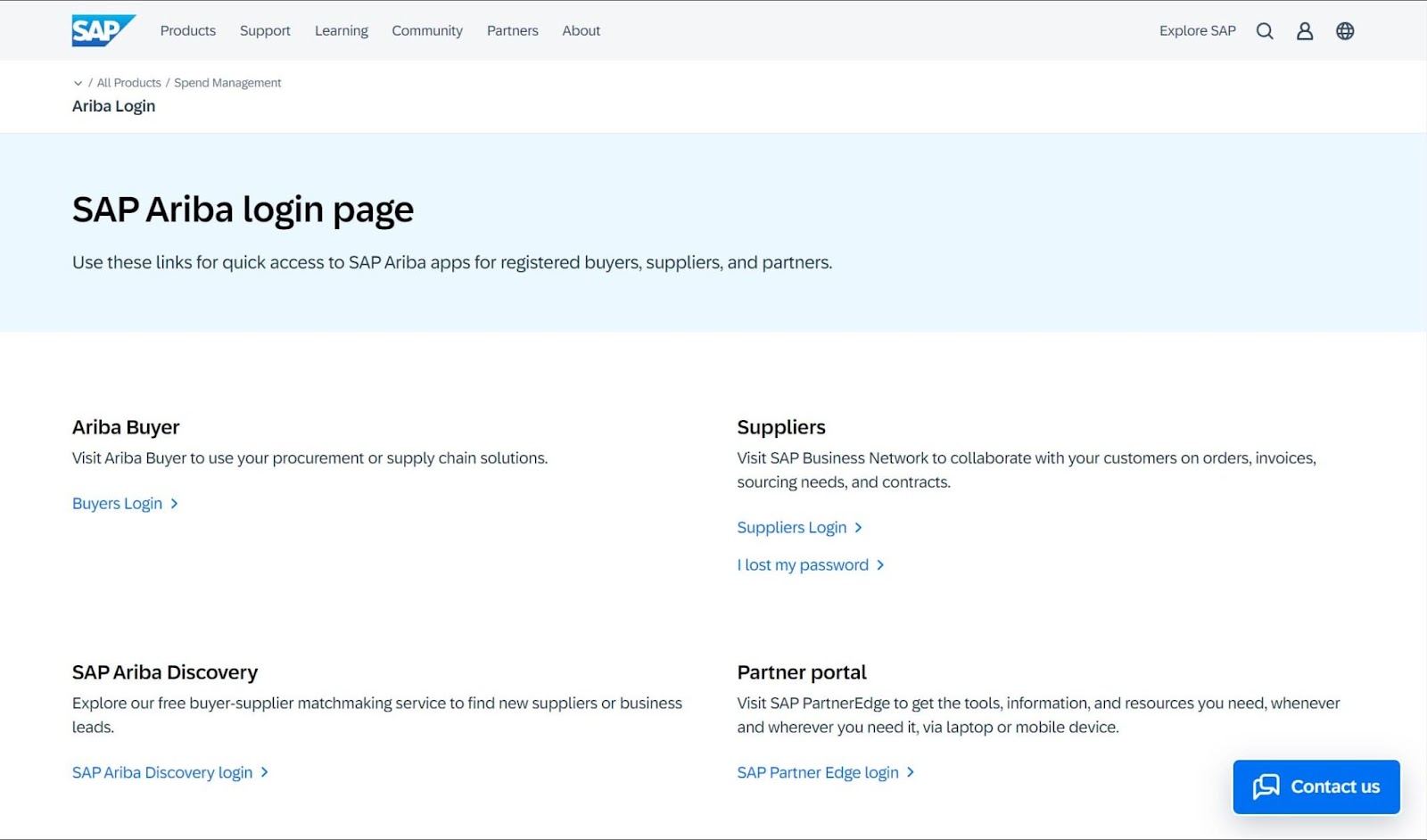 Screenshot of SAP Ariba website