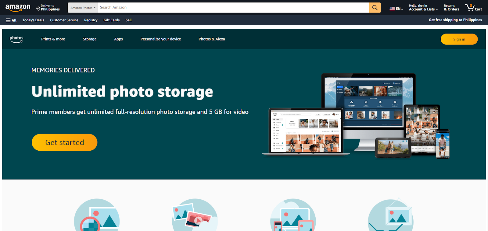 A screenshot of Amazon Photo's website