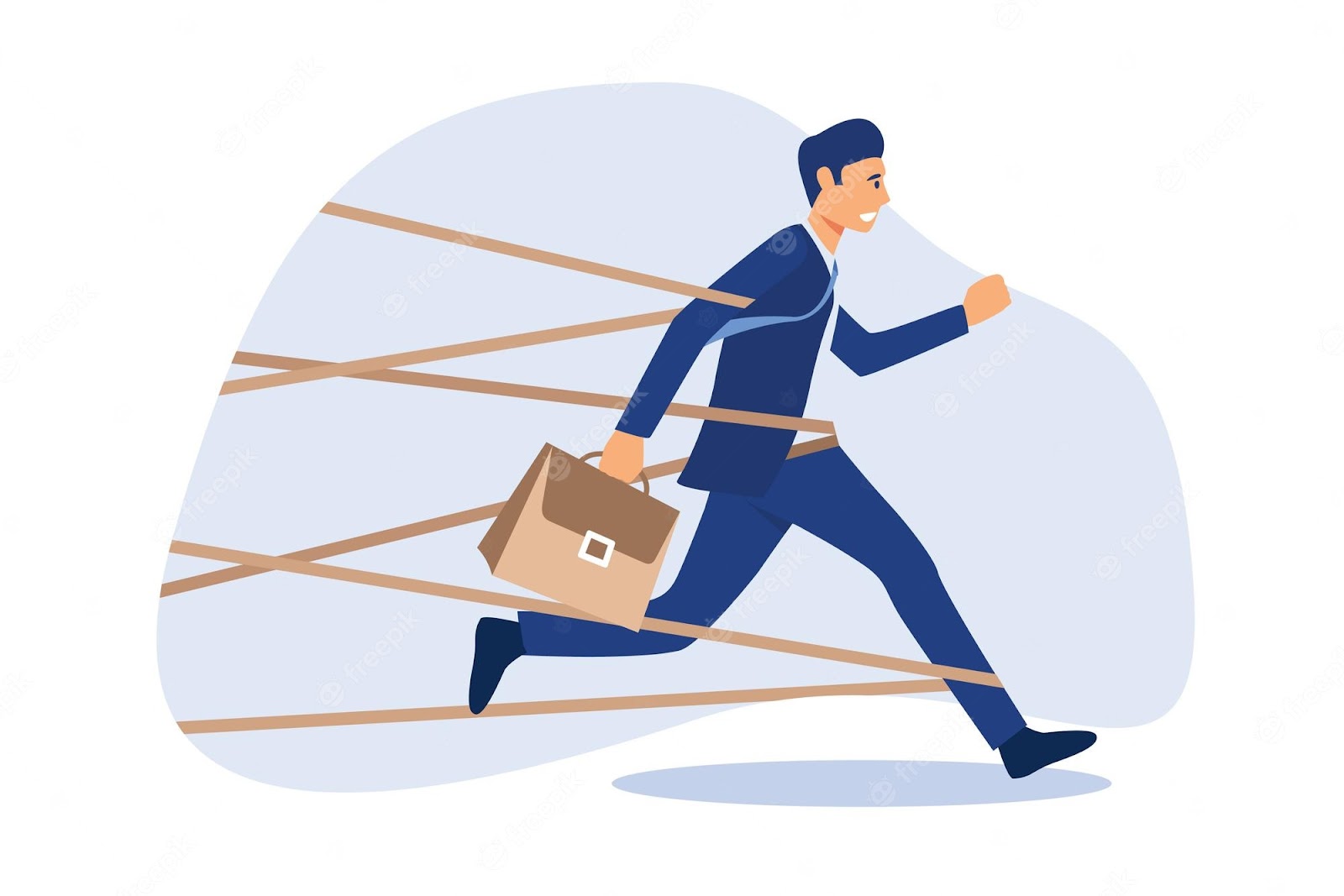 Premium Vector | Limitation and trap businessman tied up with red tape  trying to run away with full effort