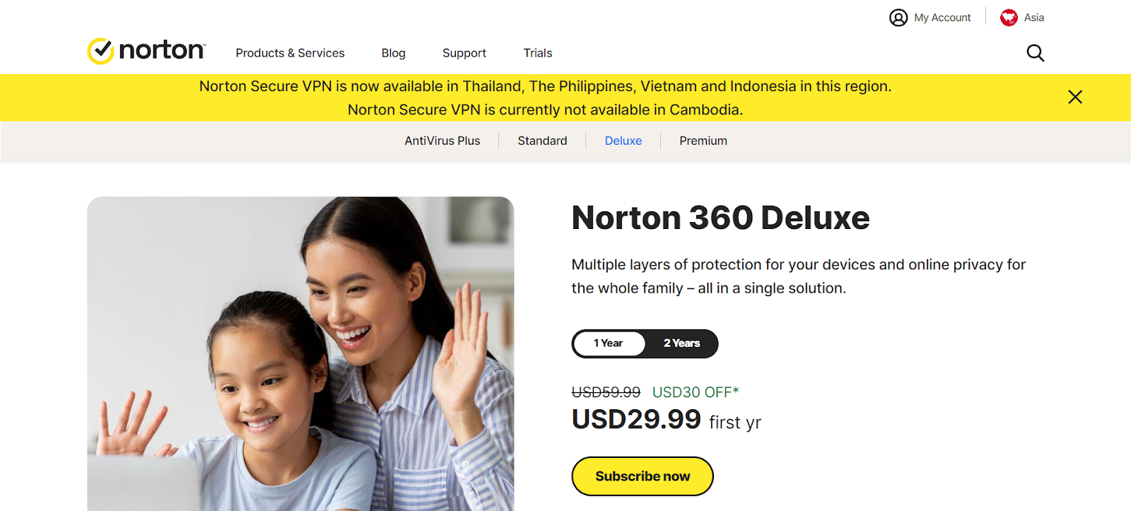 A screenshot of Norton 360 Deluxe's website