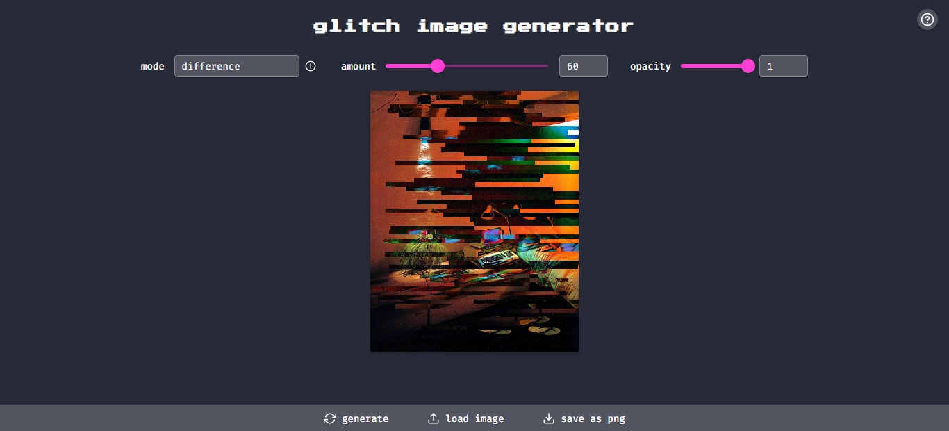 Glitch Image Generator website dashboard.