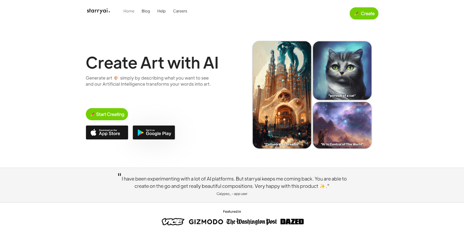 A screenshot of Starry AI's website