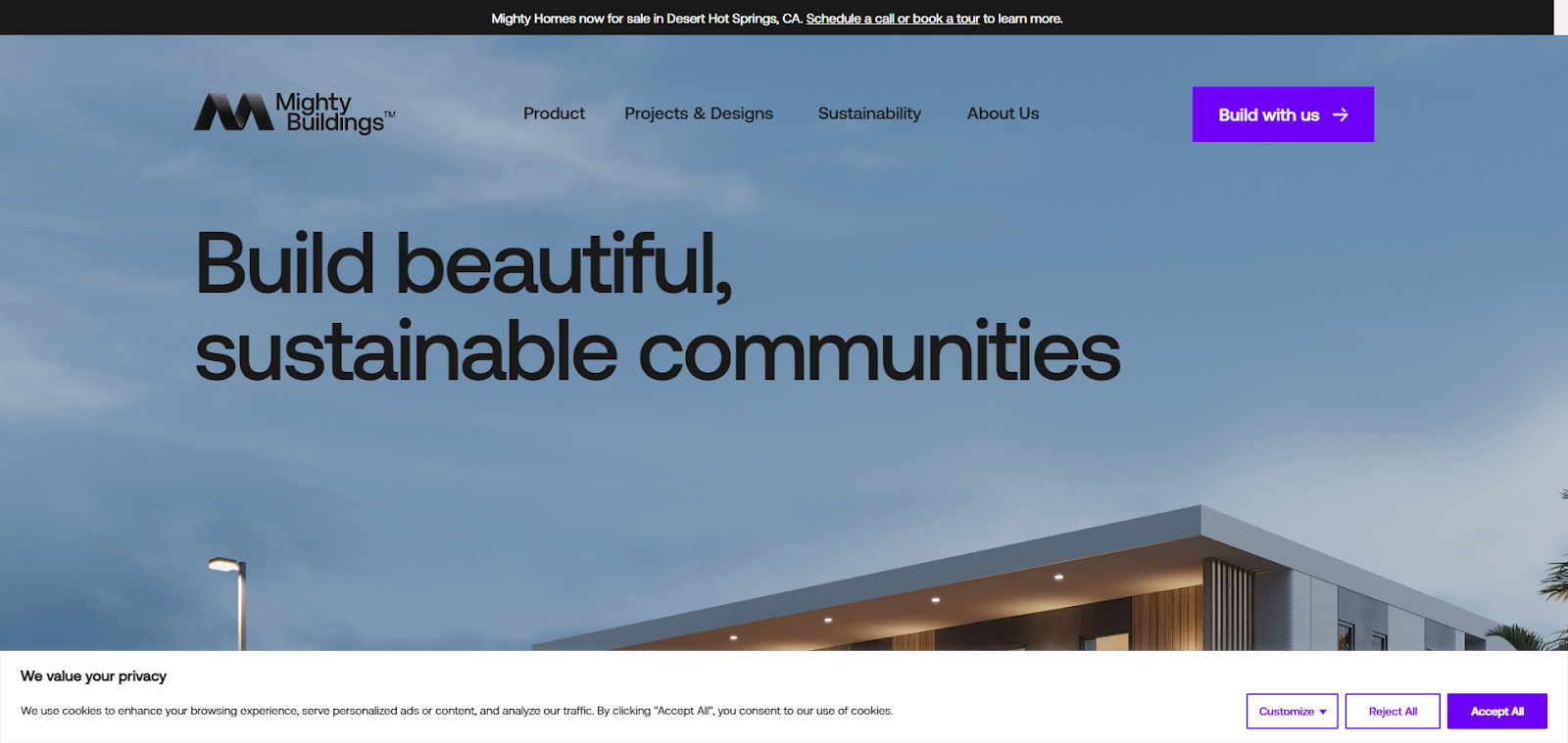 A screenshot of Mighty Building's website