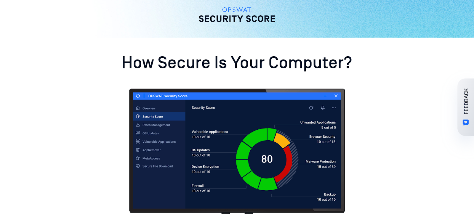 A screenshot of OPSWAT Security Score's website