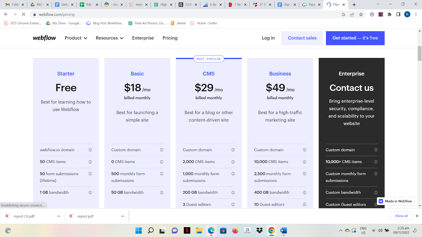 Webflow pricing