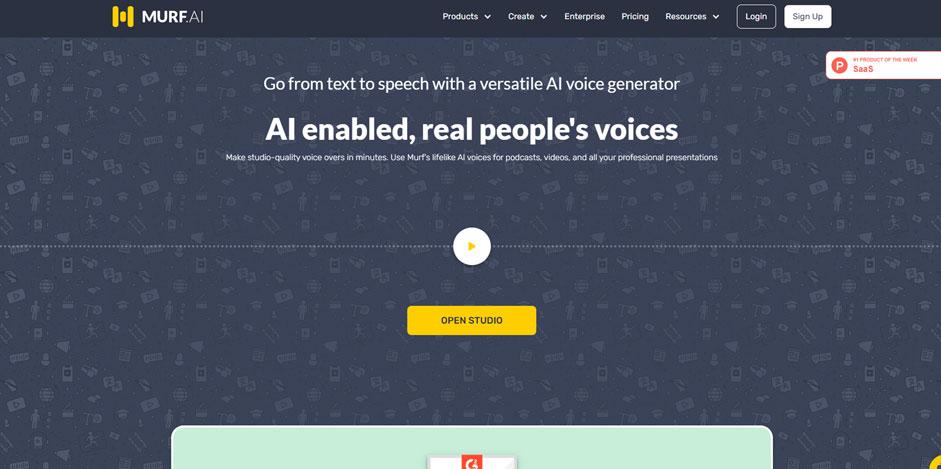 Screenshot of Murf AI Home page.