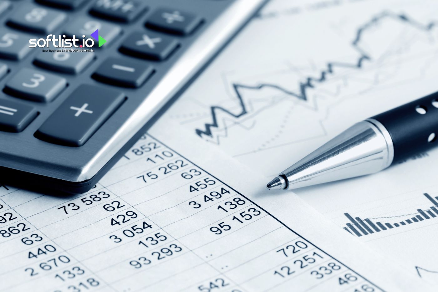 Calculator and financial charts representing QuickBooks analytics