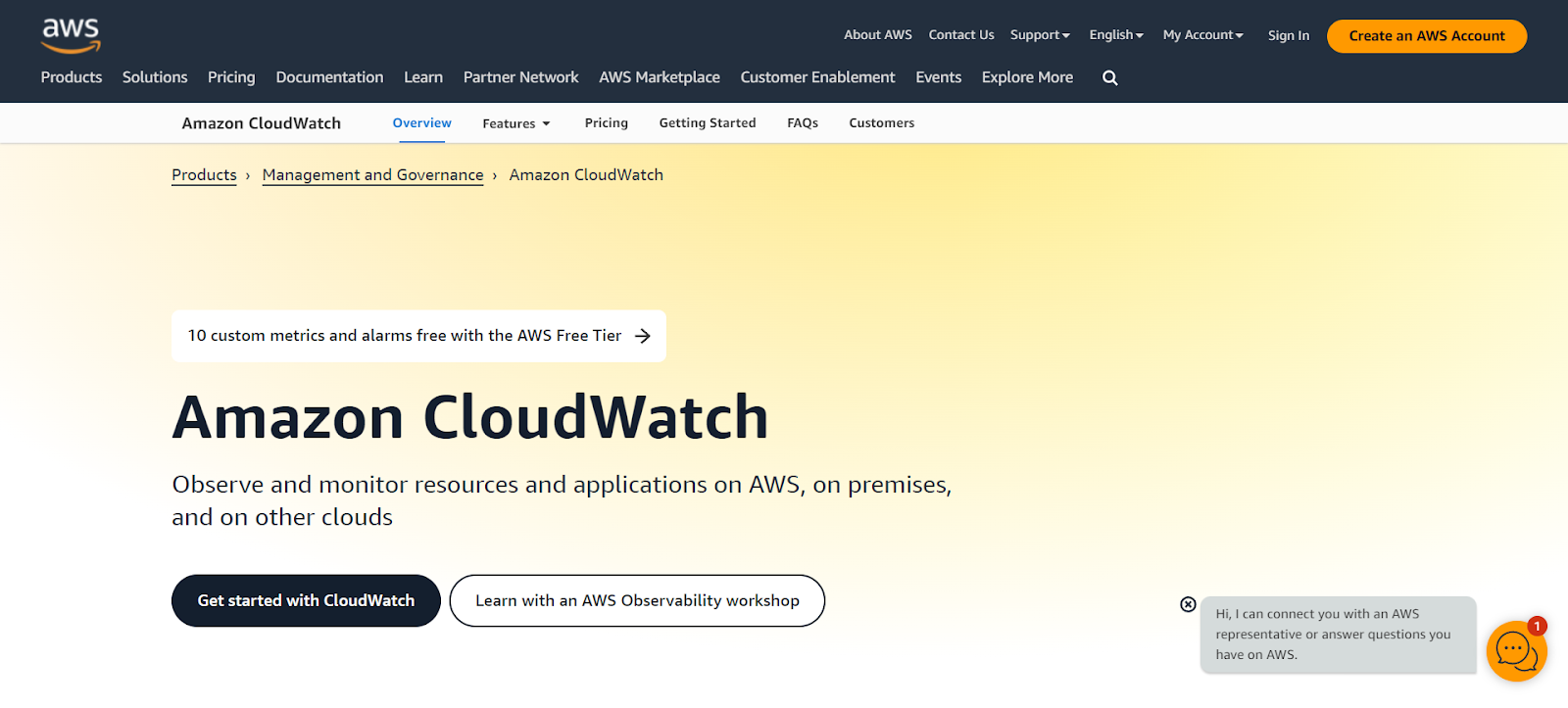 A screenshot of Amazon CloudWatch's website