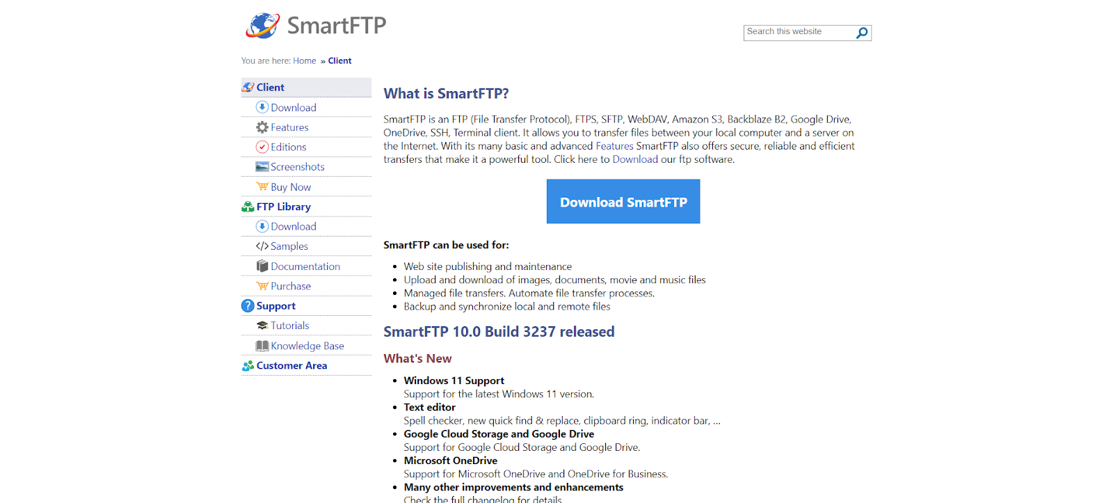 A screenshot of SmartFTP's website