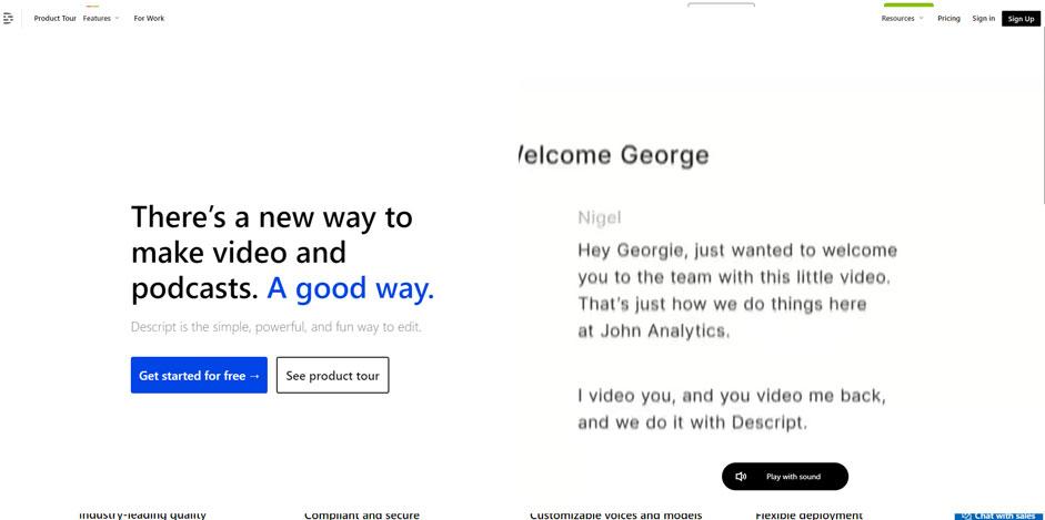 Screenshot of Descript Home page.