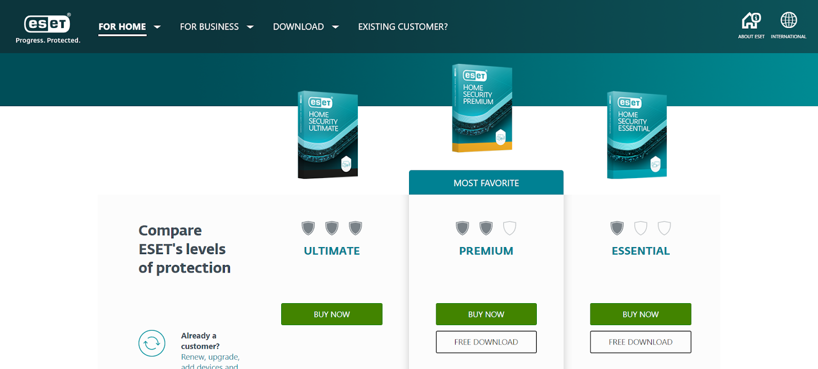 A screenshot of ESET Home Security Essential's website