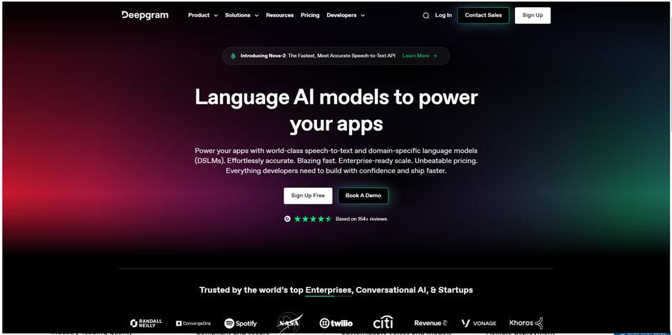 Screenshot of Deepgram Home page.