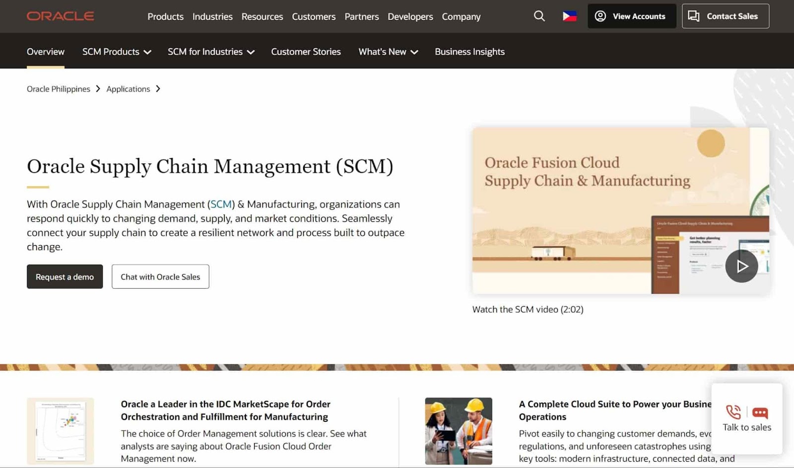 Screenshot of Oracle SCM Cloud website
