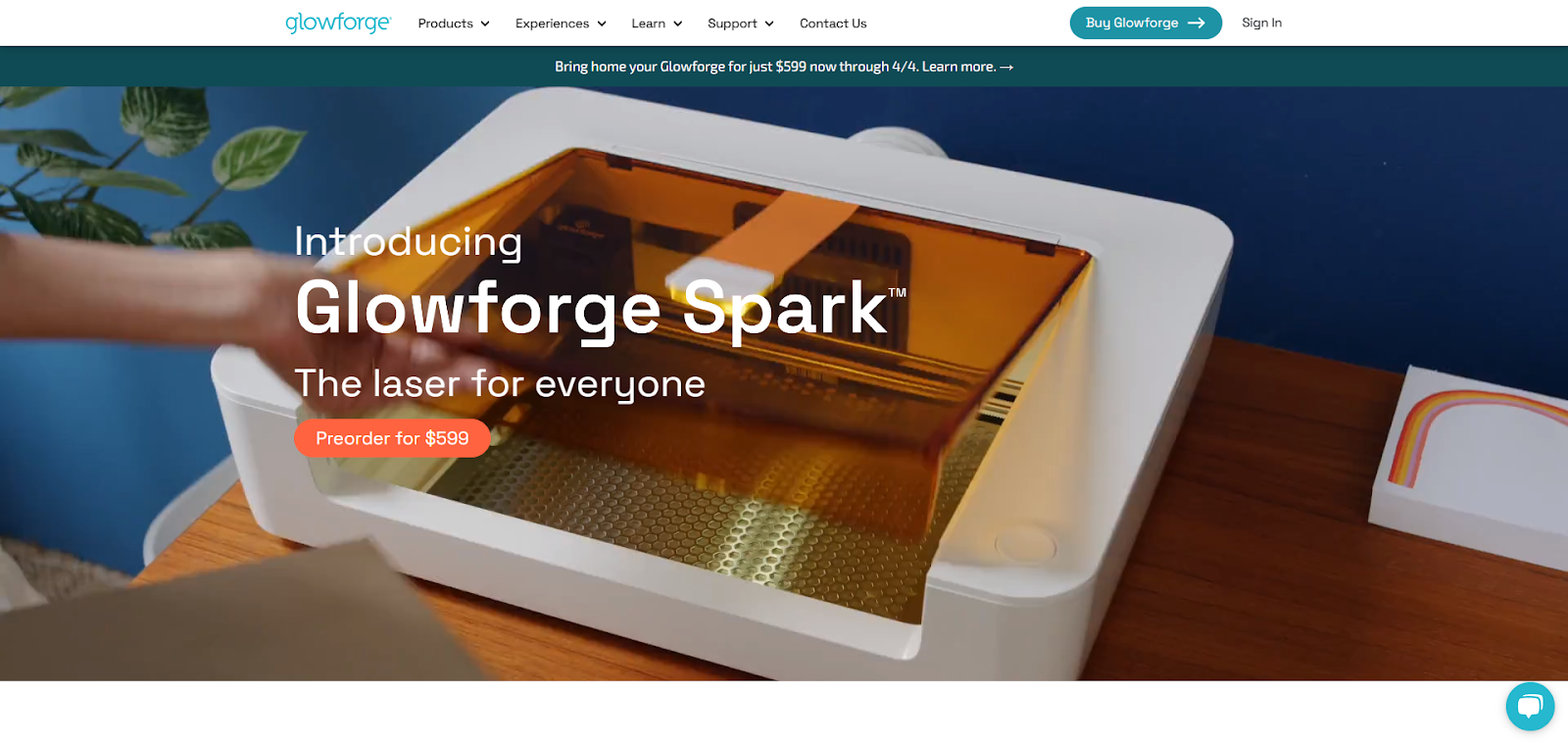 A screenshot of Glowforge's website