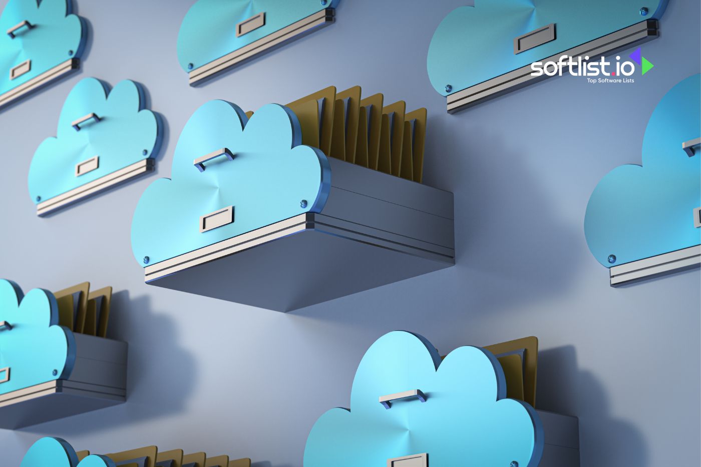 Cloud storage drawers on digital background