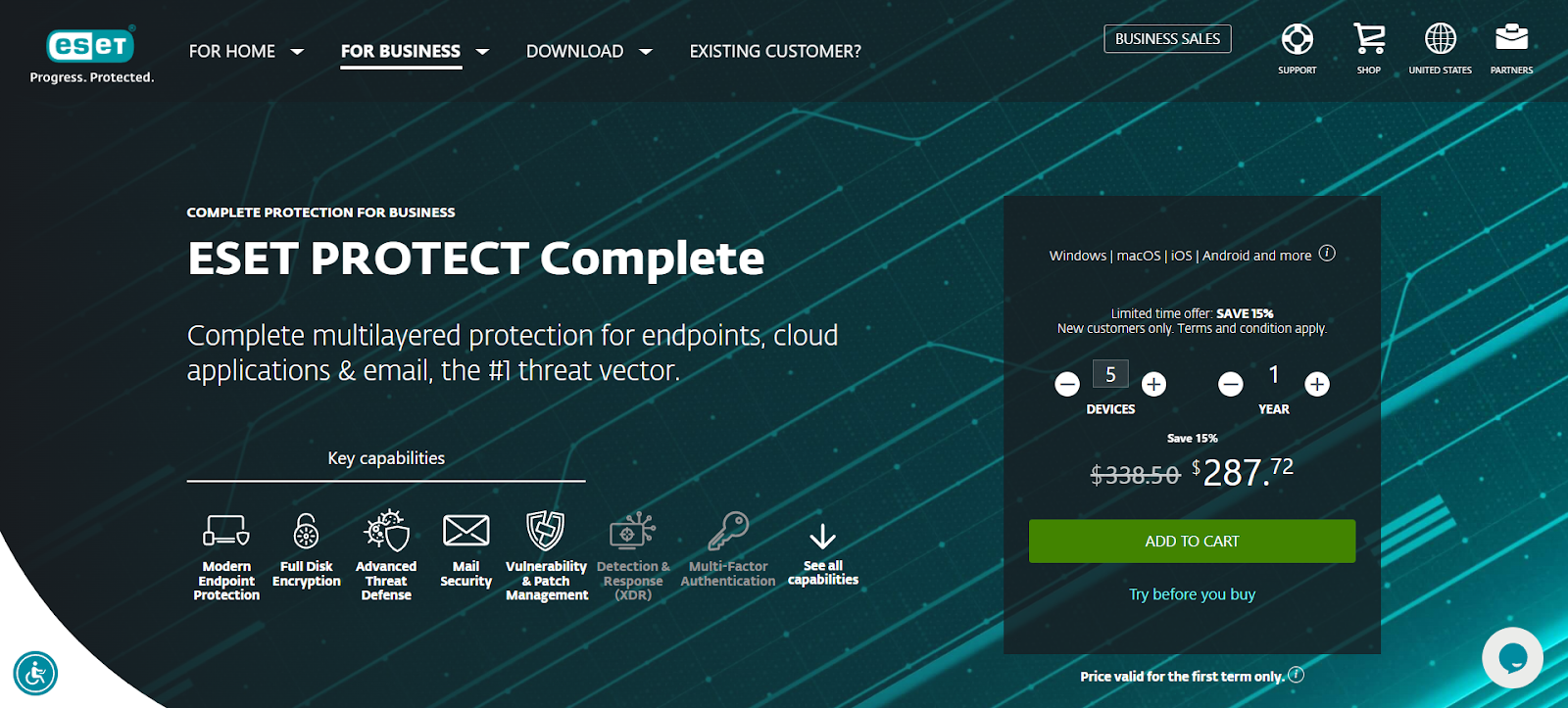 A screenshot of ESET PROTECT Complete's website
