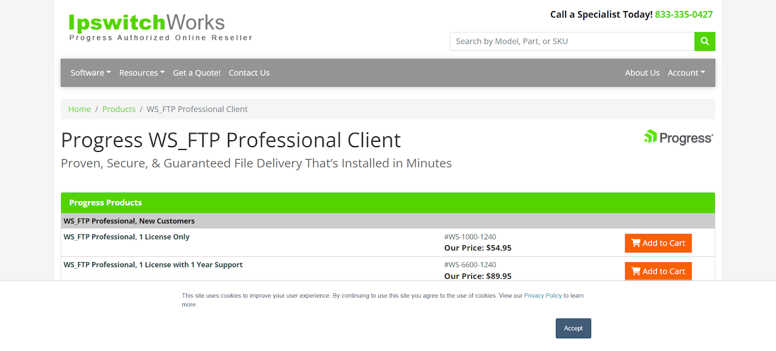 A screenshot of WS_FTP Professional by Ipswitch's website