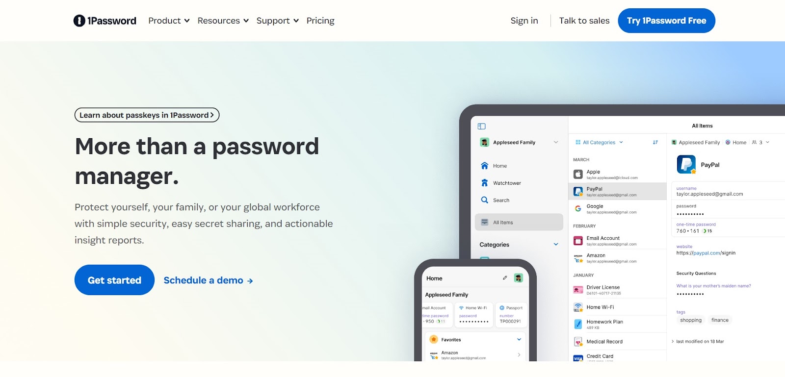 A screenshot of 1Password's website