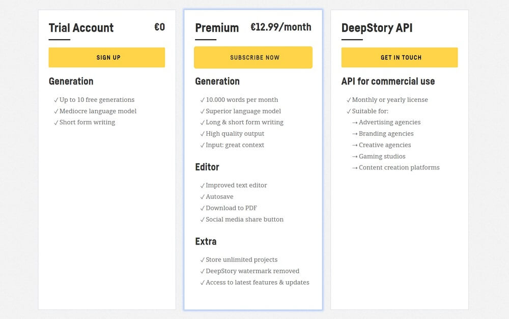 DeepStory pricing