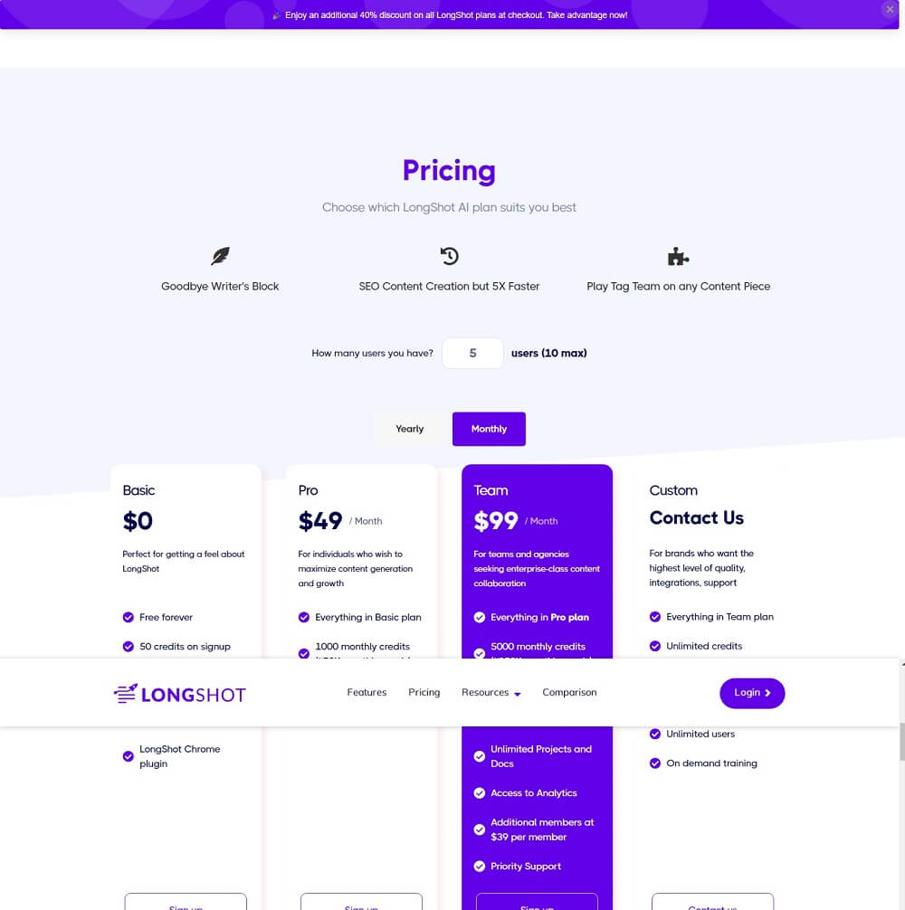 Longshot.ai pricing