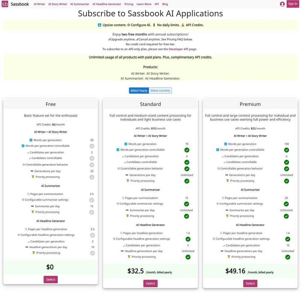 Sassbook.com pricing